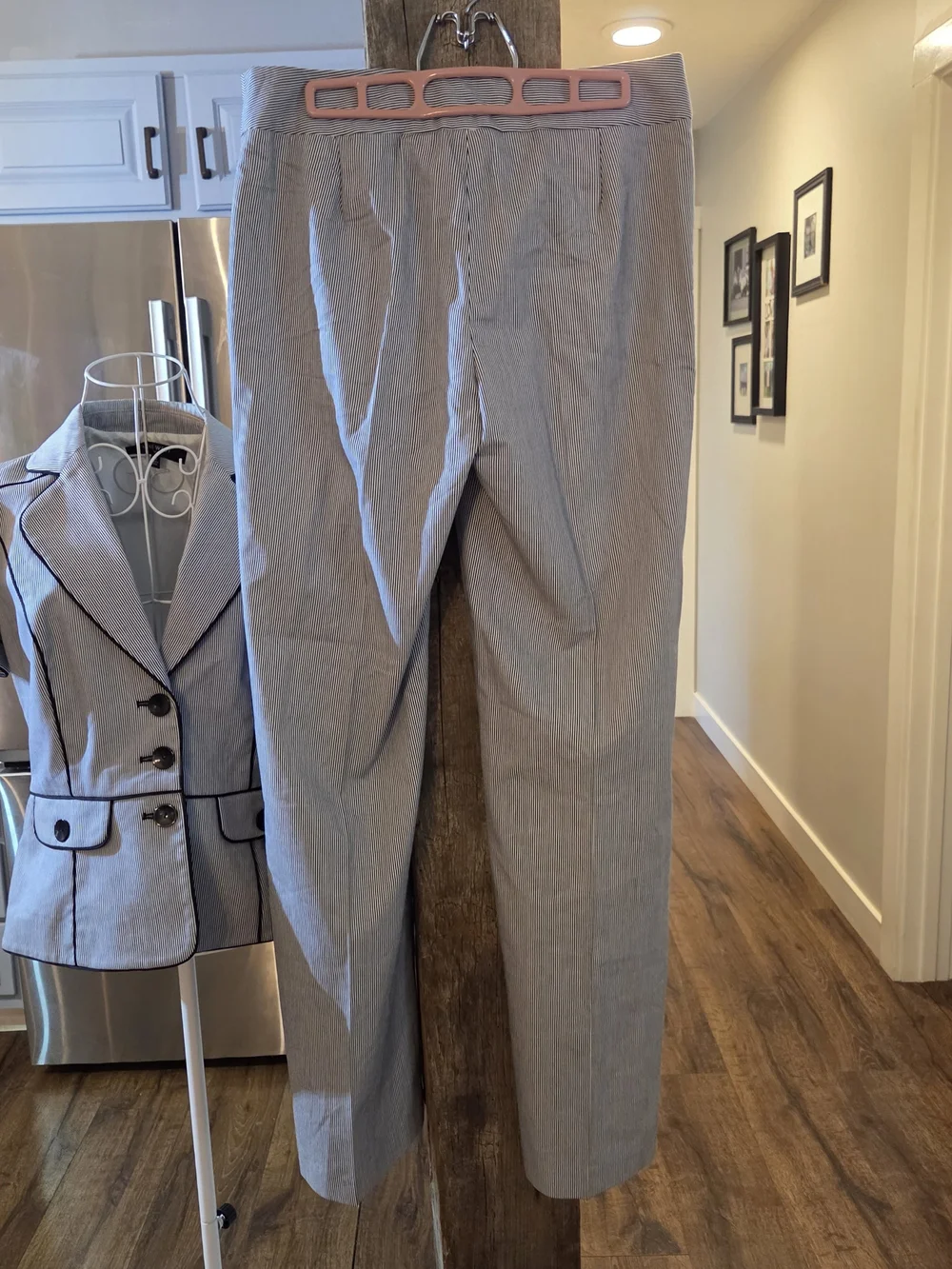 Nine West Light Blue Pinstripe Short-Sleeve Blazer & Wide-Leg Pants